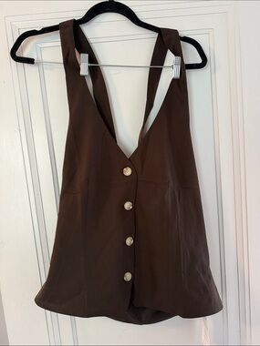 Brown Button-Front Halter Vest Top